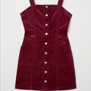 Burgundy corduroy overall style dress